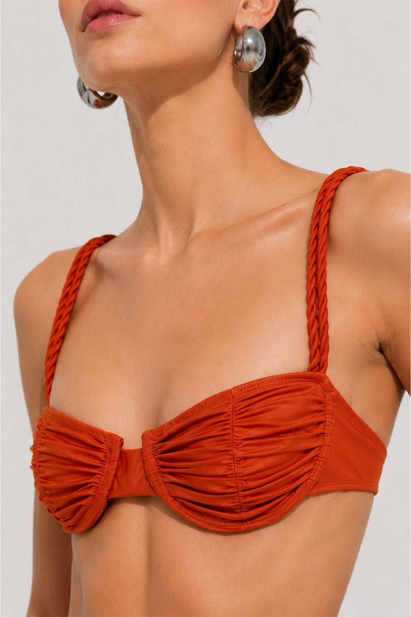 Turuncu Örgü Askılı Balenli Bikini Takımı  Mısırlı