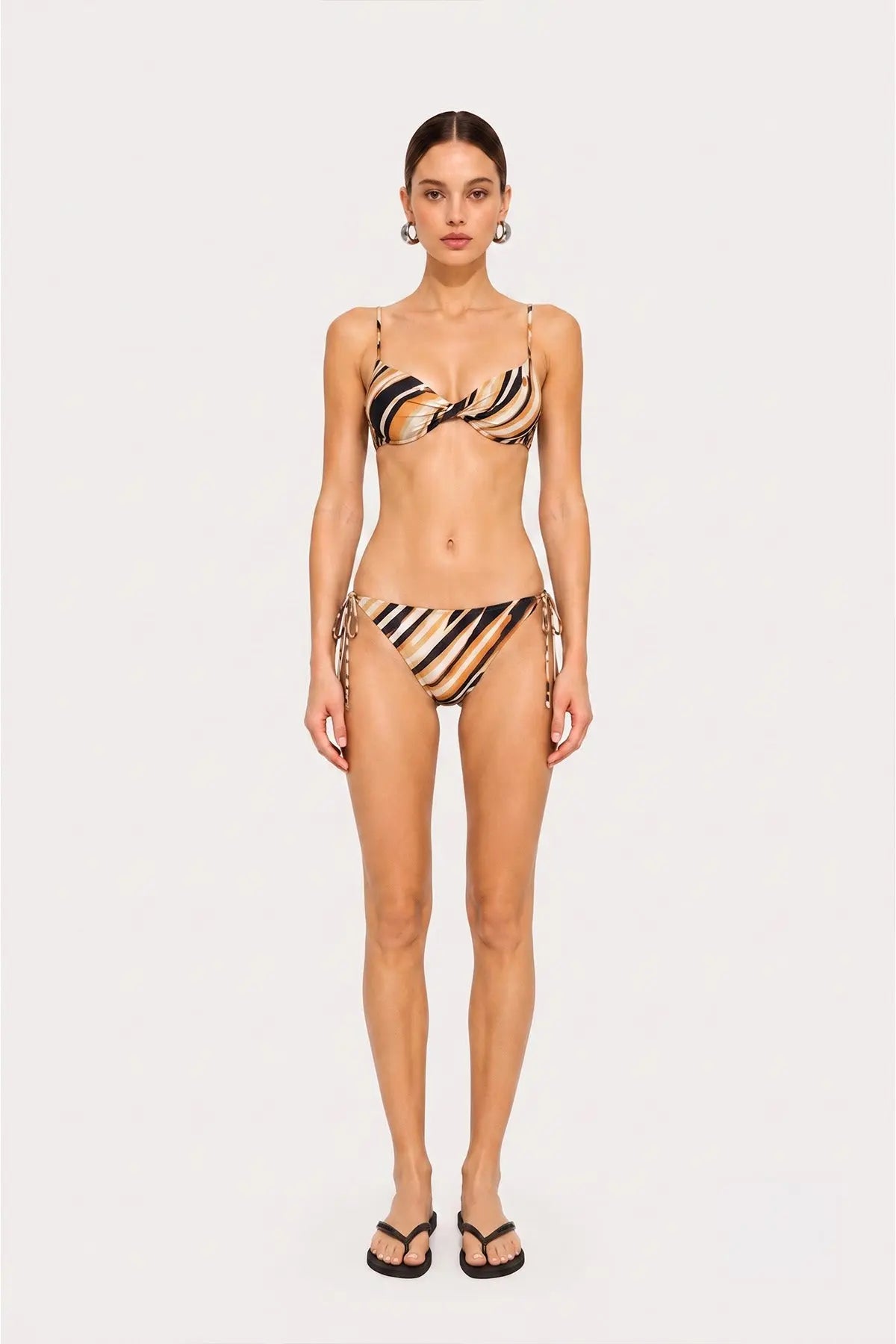 Turuncu Siyah Çizgili Bikini Takımı  Mısırlı
