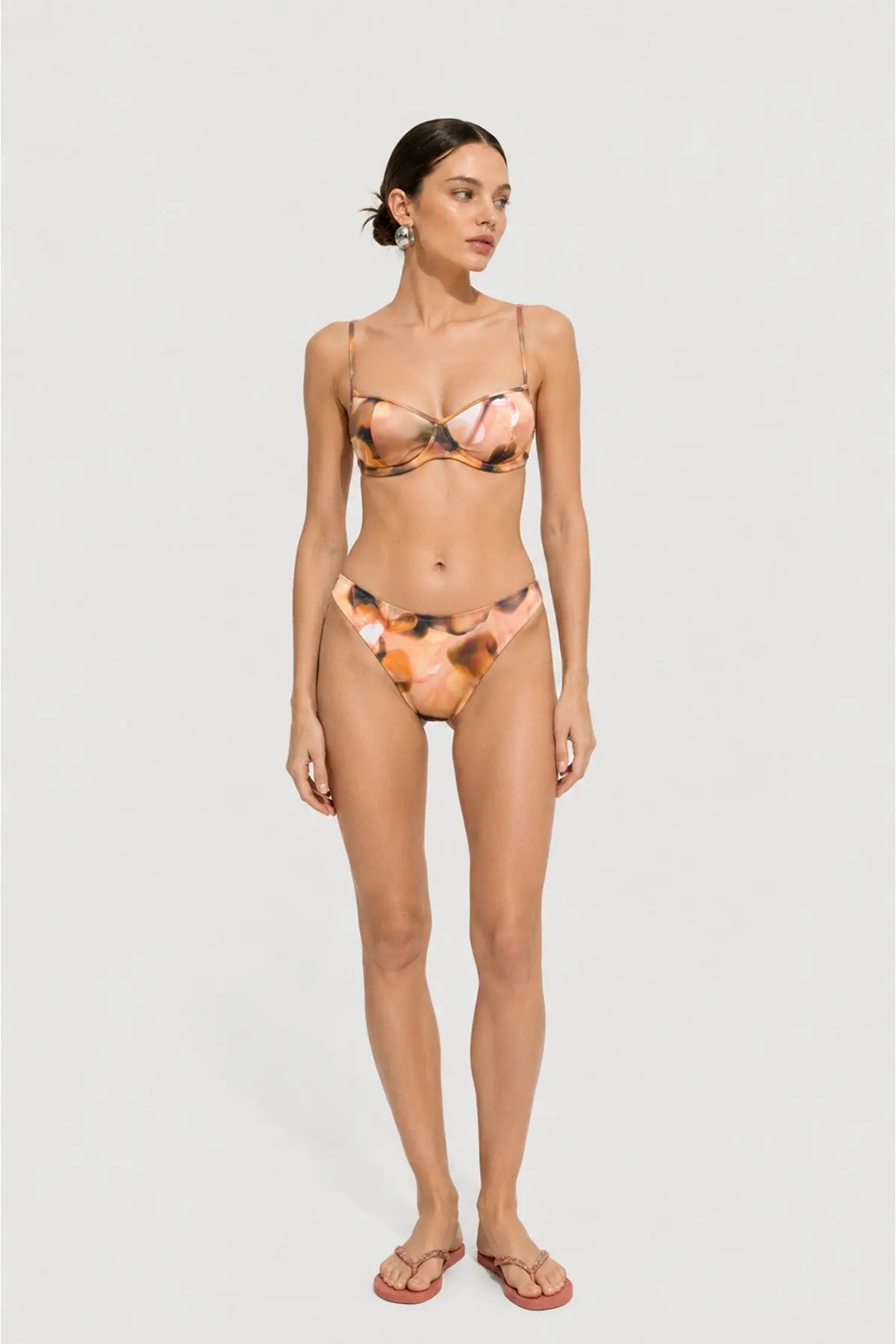 Kahve Soyut Desenli İnce Askılı Bikini Takımı  Mısırlı