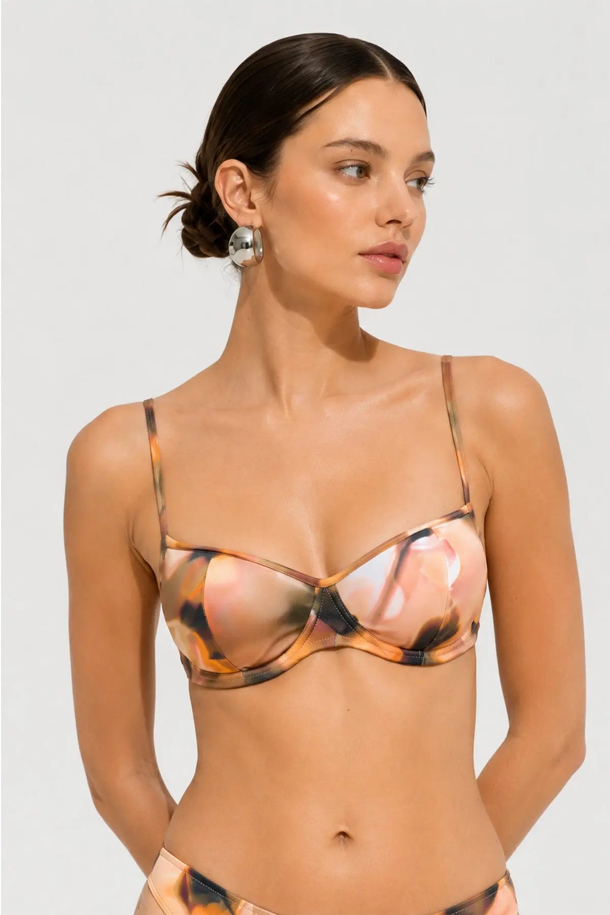 Kahve Soyut Desenli İnce Askılı Bikini Takımı  Mısırlı