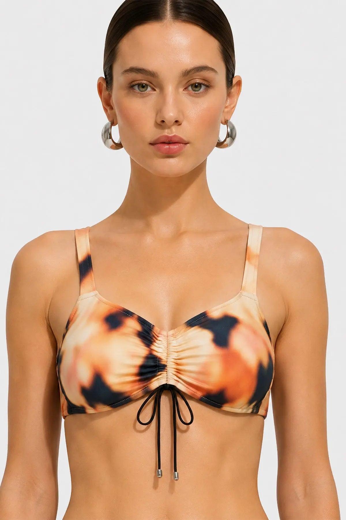 Kahve Soyut Desenli Önü Büzgülü Bikini Takımı  Mısırlı
