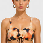 Kahve Soyut Desenli Önü Büzgülü Bikini Takımı  Mısırlı