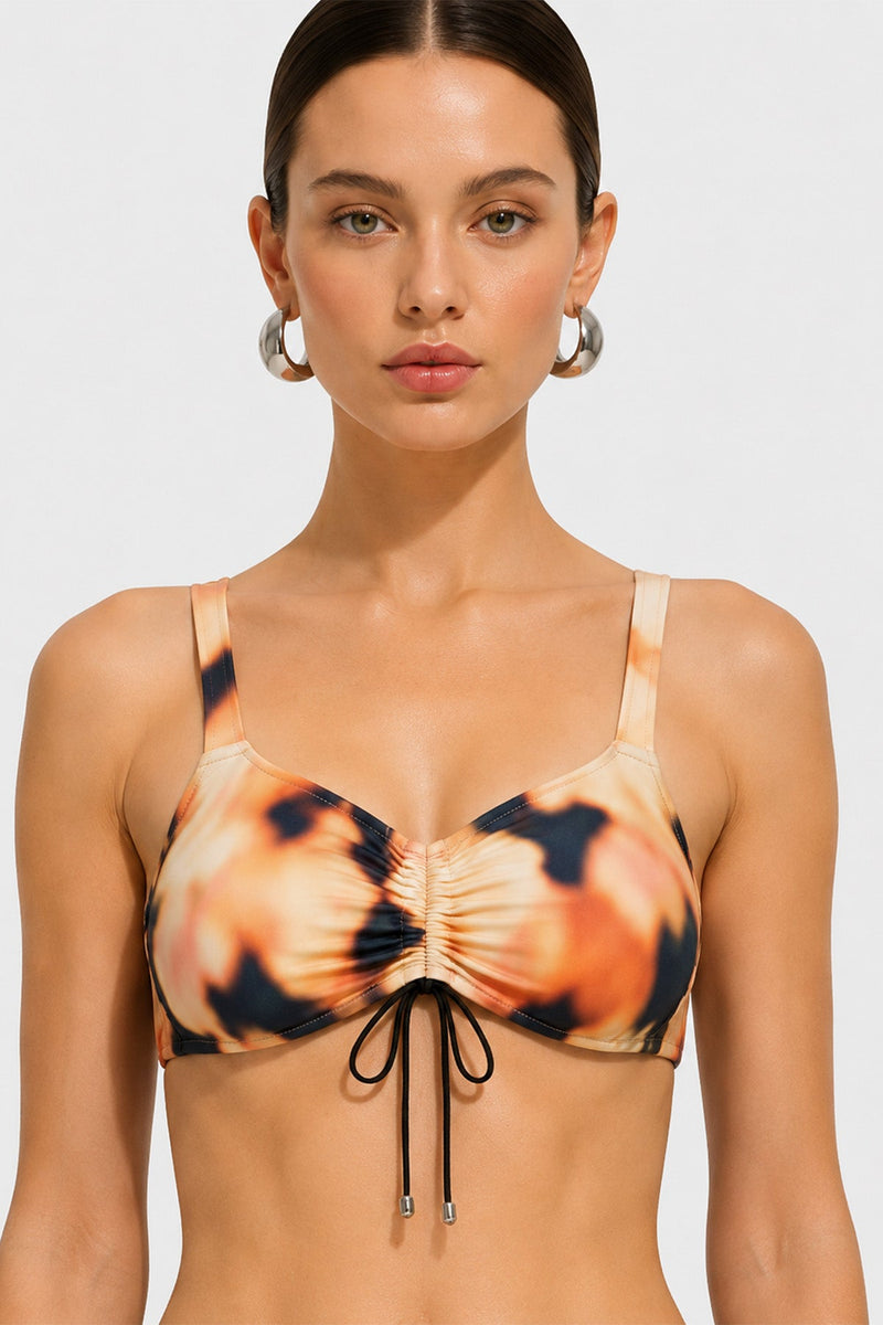 Kahve Soyut Desenli Önü Büzgülü Bikini Takımı  Mısırlı