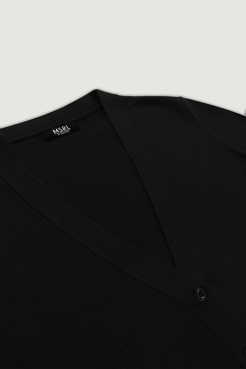 Siyah V Yaka Ön Cepli Oversize Kadın Hırka  Mısırlı