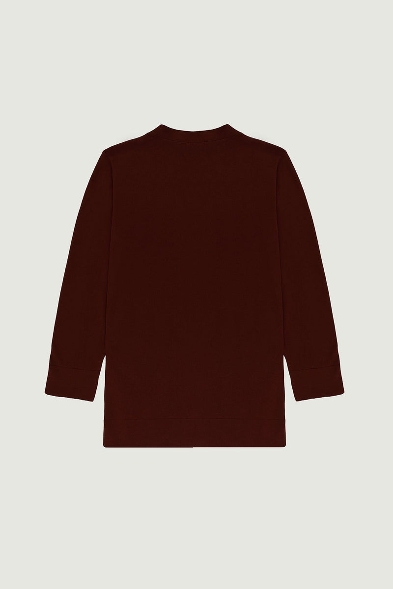 Mürdüm V Yaka Ön Cepli Oversize Kadın Hırka  Mısırlı