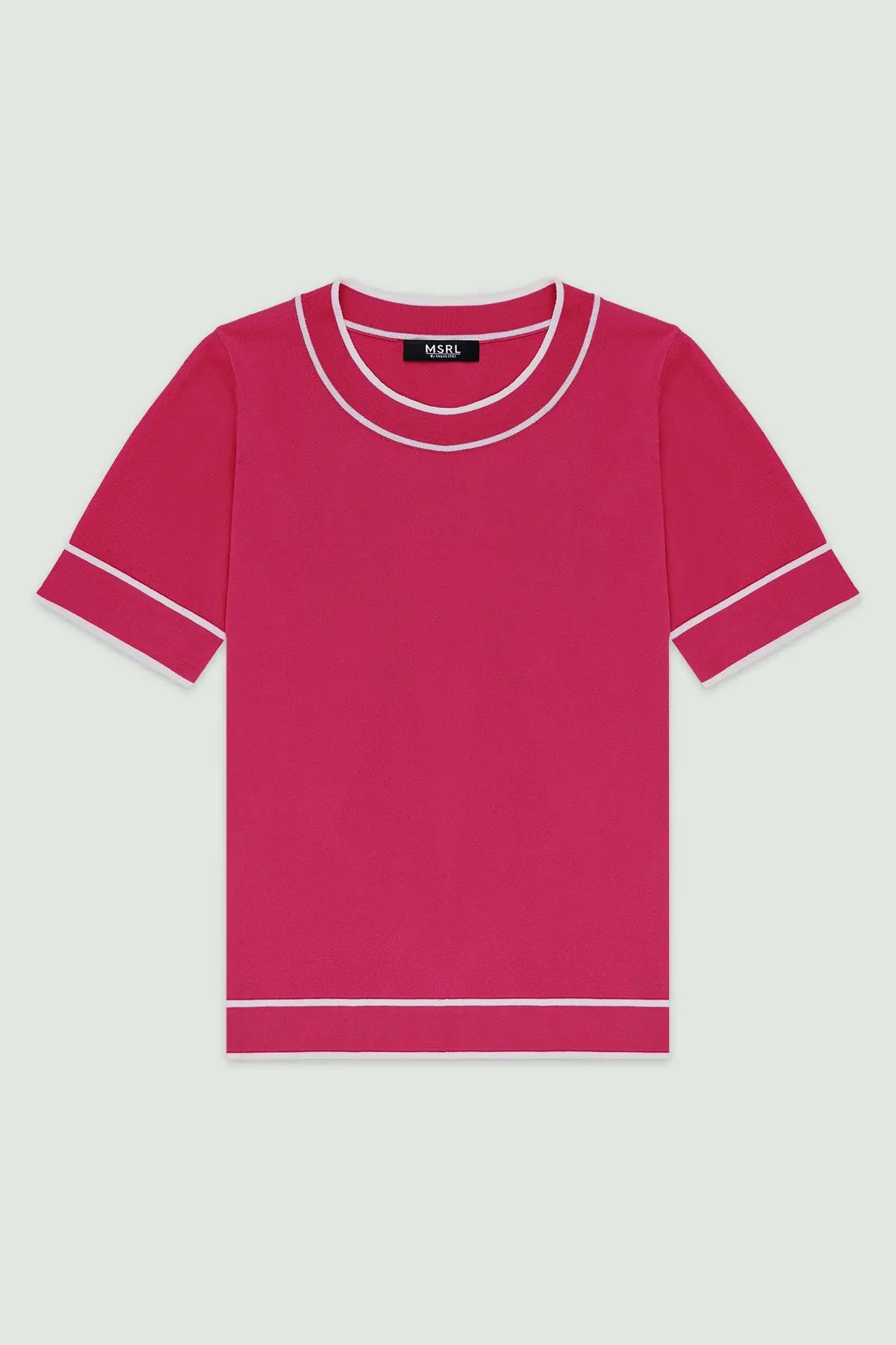 Fuşya Ekru Şeritli Kadın T-Shirt  Mısırlı 1951