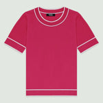 Fuşya Ekru Şeritli Kadın T-Shirt  Mısırlı 1951