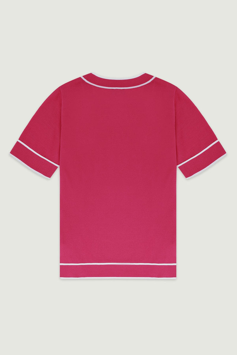 Fuşya Ekru Şeritli Kadın T-Shirt  Mısırlı