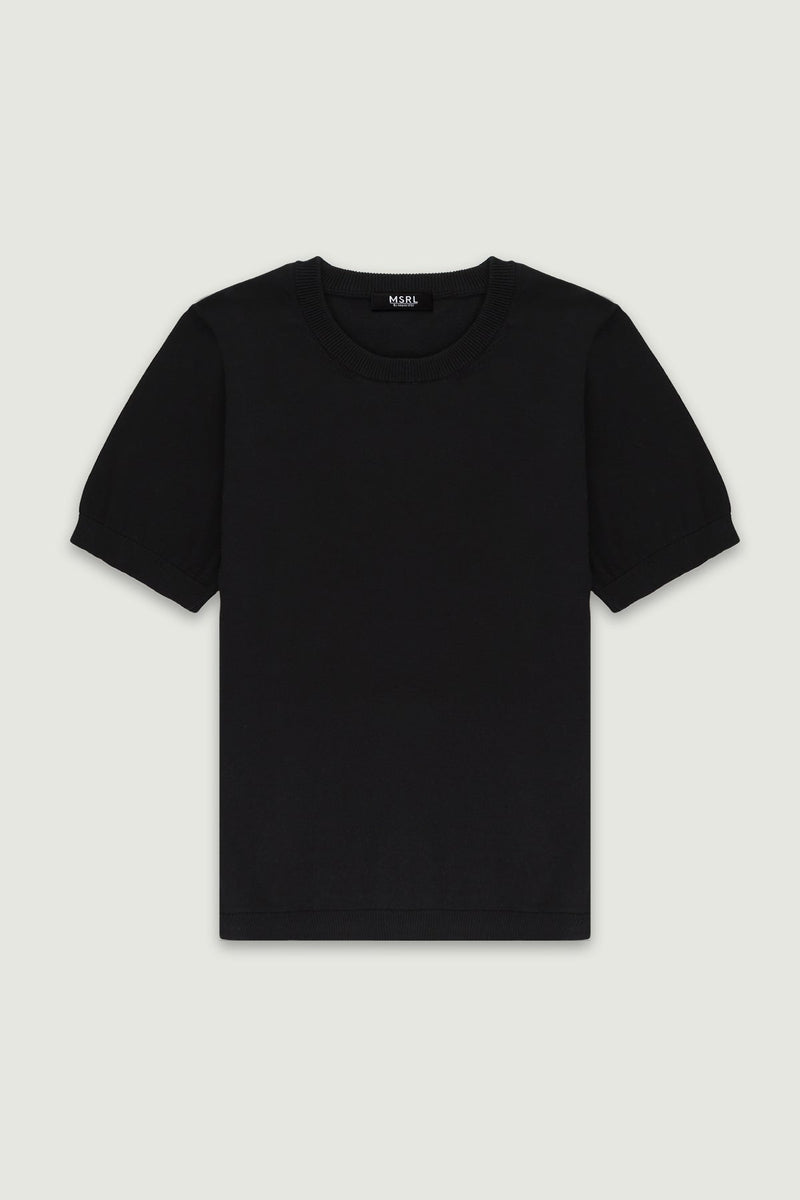 Siyah Rib Detaylı Kadın T-Shirt  Mısırlı