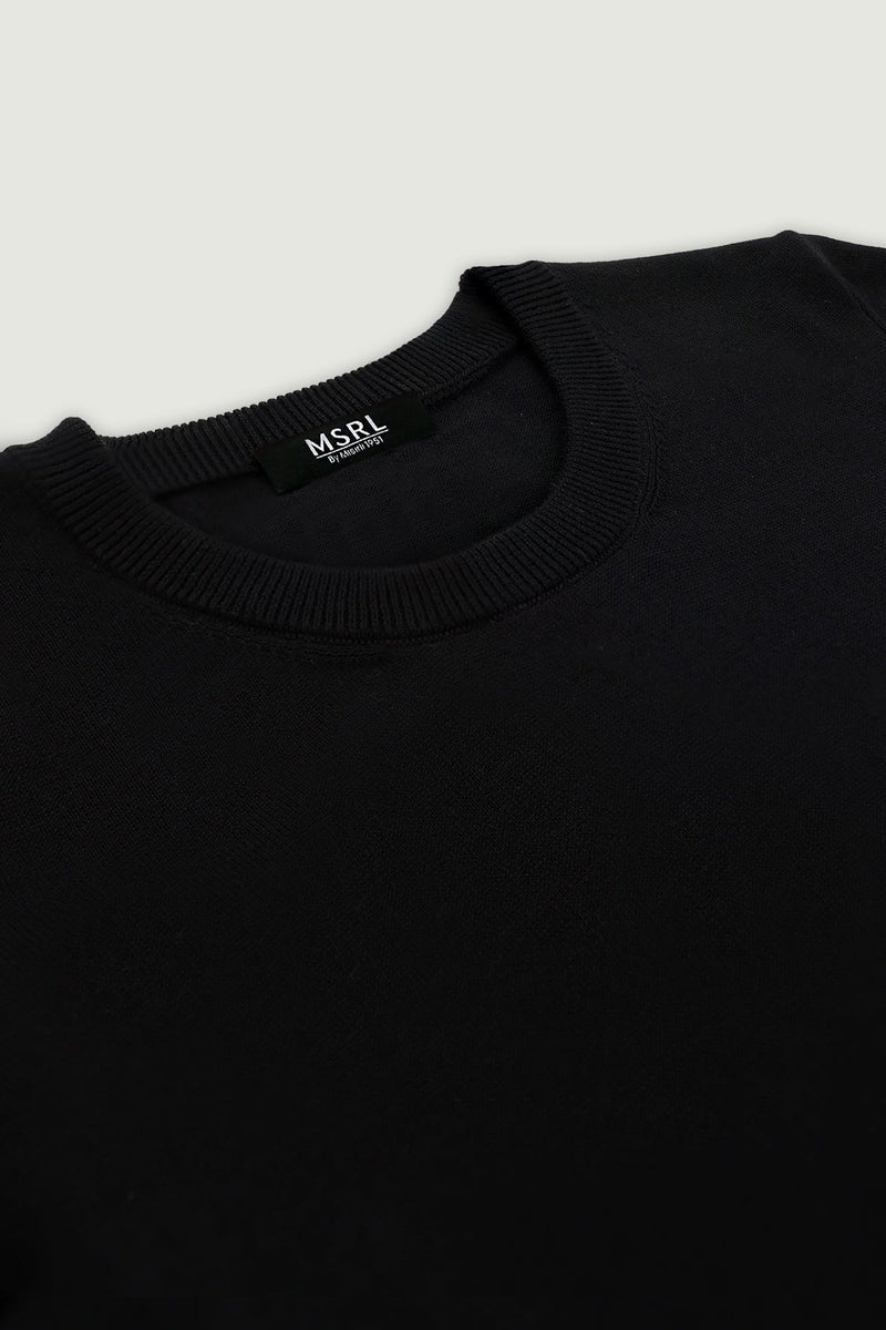 Siyah Rib Detaylı Kadın T-Shirt  Mısırlı