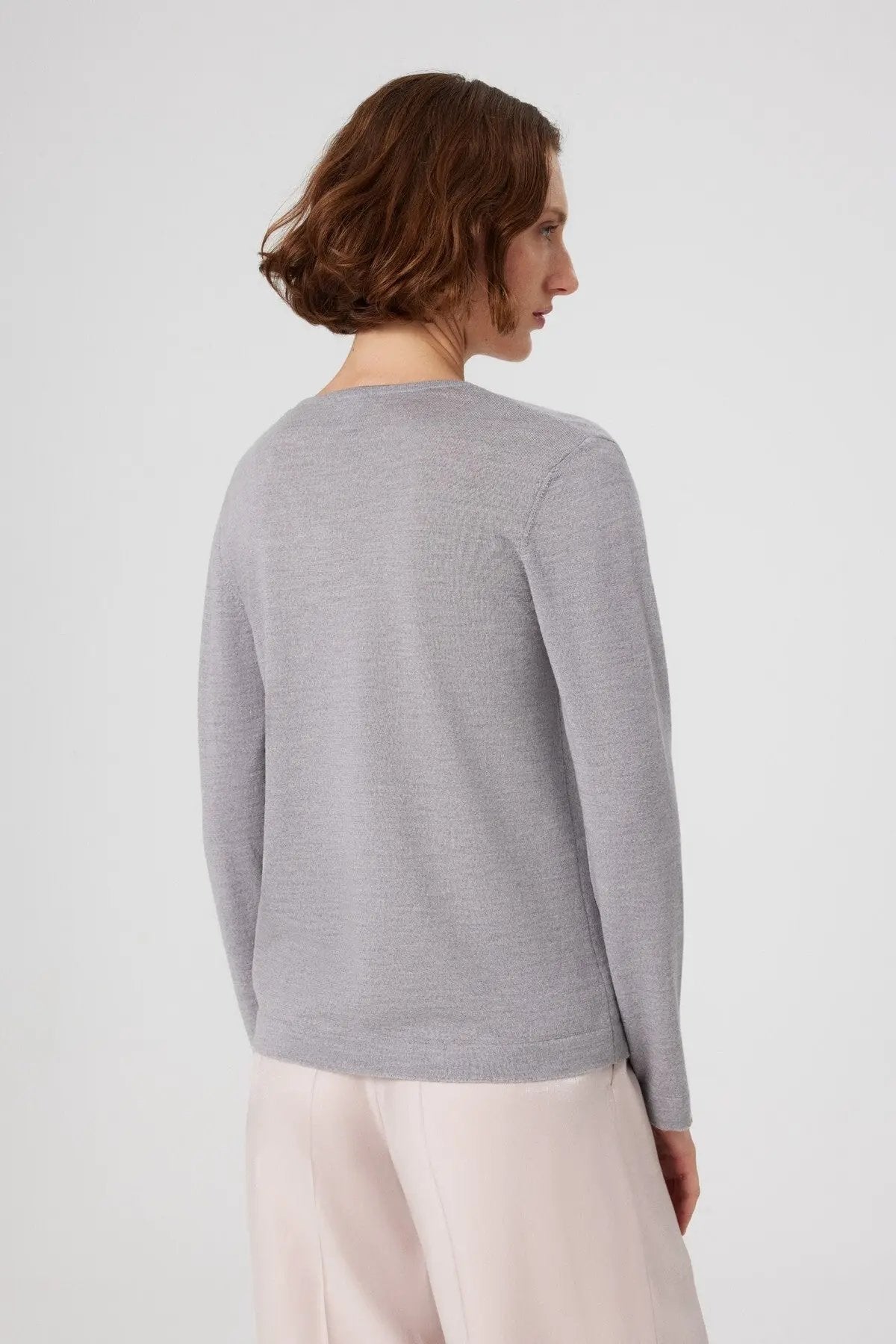 Açık Gri V Yaka Uzun Kollu Kadın Kazak  Mısırlı 1951
