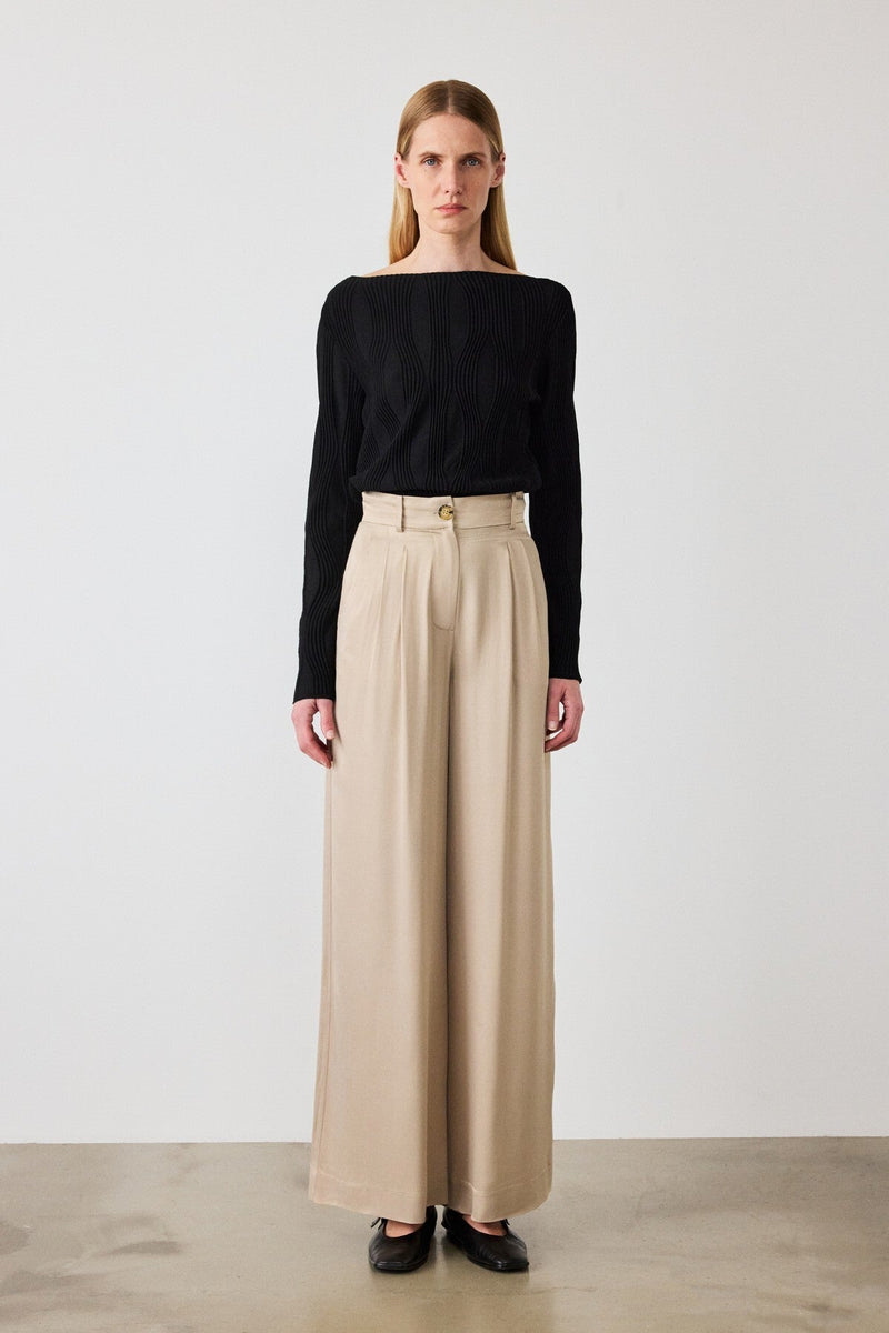 Beige Palazzo Geniş Paça Kadın Pantolon  Mısırlı