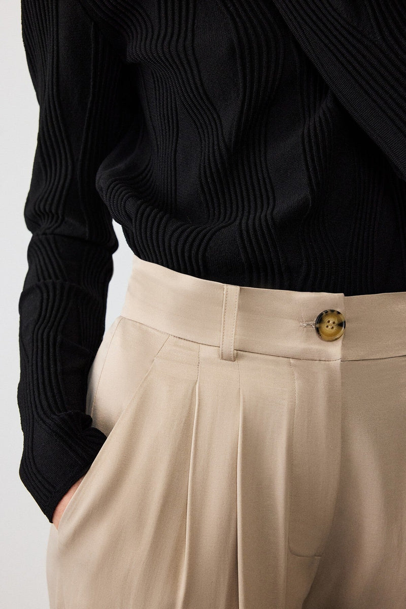 Beige Palazzo Geniş Paça Kadın Pantolon  Mısırlı