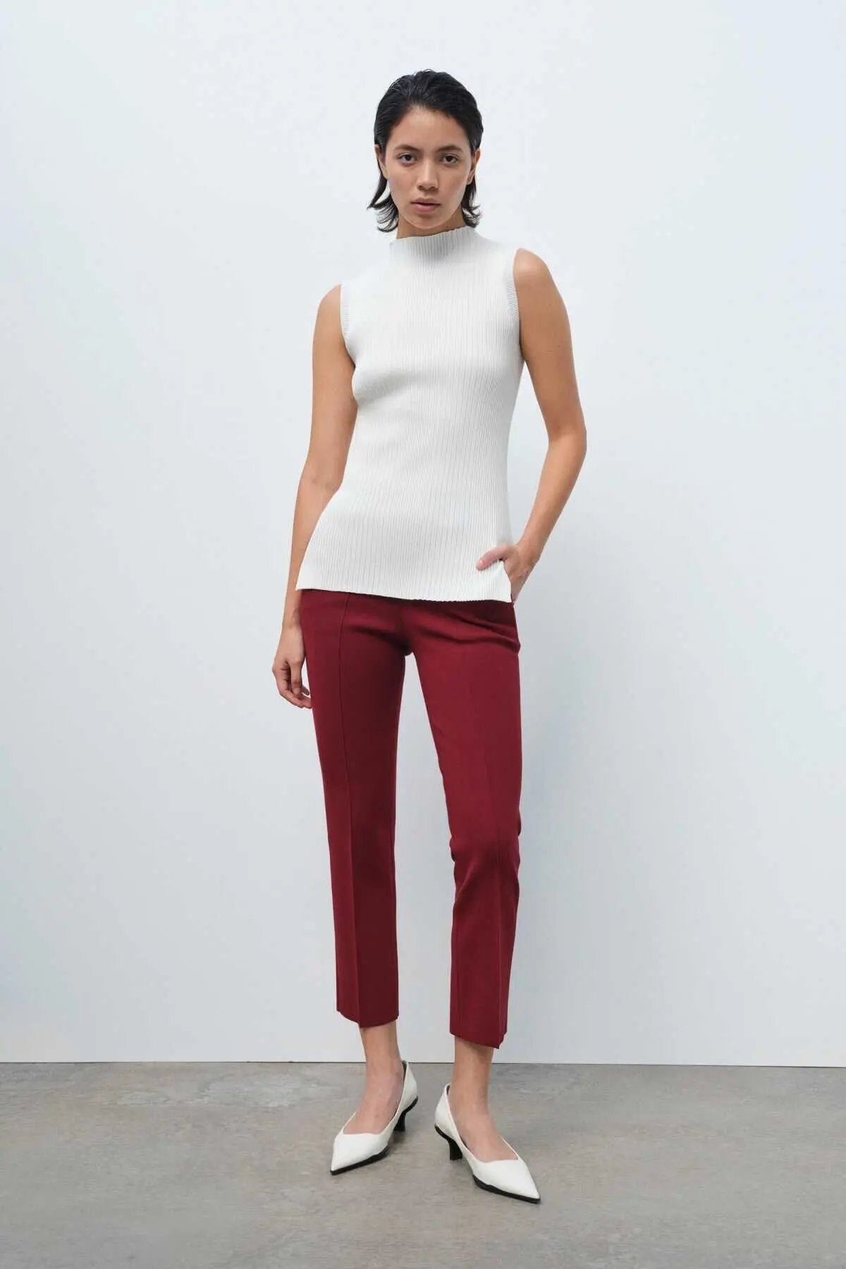 Bordo Cep Detaylı Kısa Paça Kadın Pantolon  Mısırlı 1951