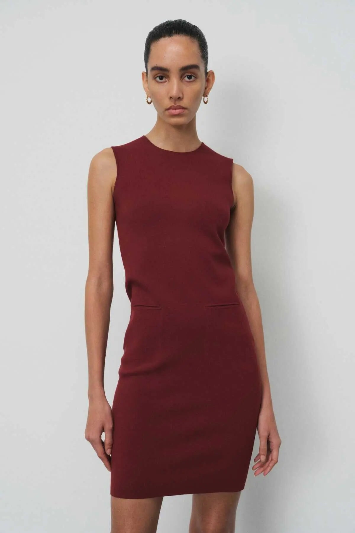 Bordo Kolsuz Triko Mini Elbise  Mısırlı
