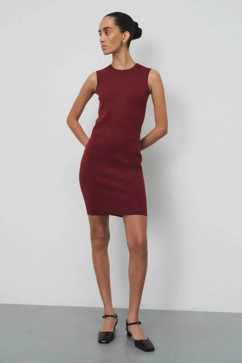 Bordo Kolsuz Triko Mini Elbise