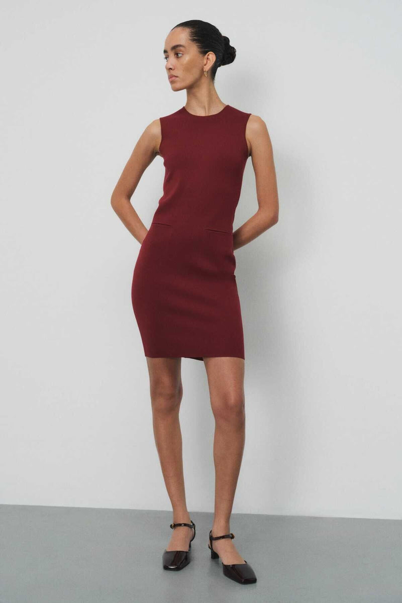 Bordo Kolsuz Triko Mini Elbise  Mısırlı