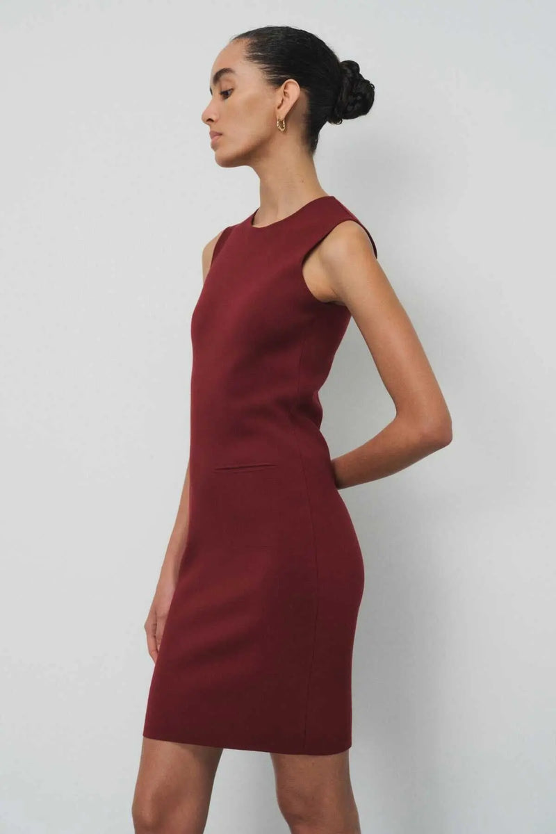 Bordo Kolsuz Triko Mini Elbise