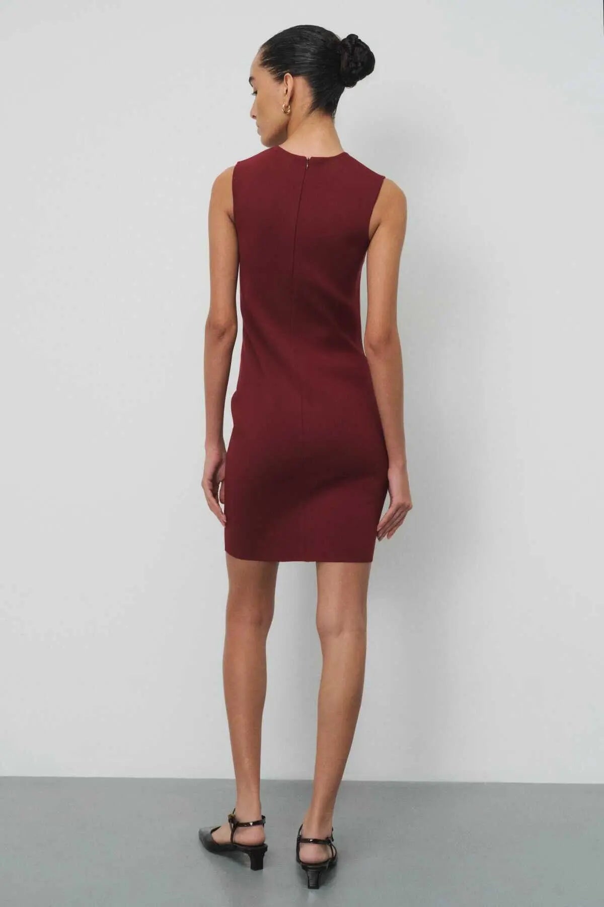 Bordo Kolsuz Triko Mini Elbise  Mısırlı