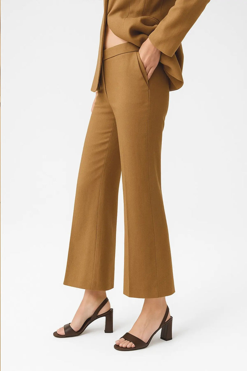 Camel Cep Detaylı Bol Paça Kadın Pantolon