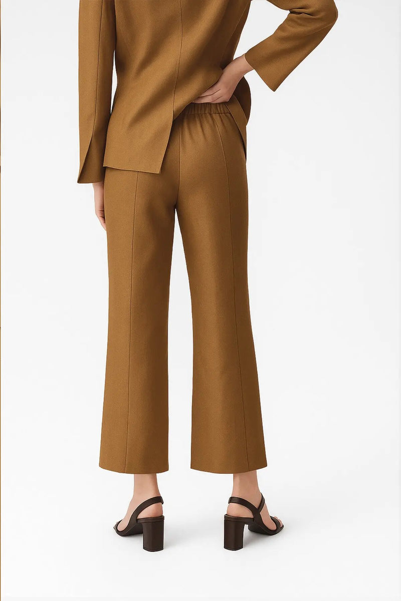 Camel Cep Detaylı Bol Paça Kadın Pantolon