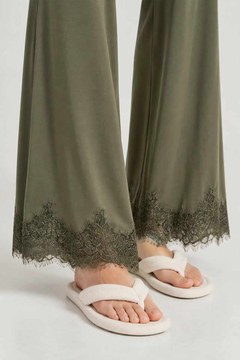 Haki Paçası Dantel Detaylı Kadın Pijama Altı