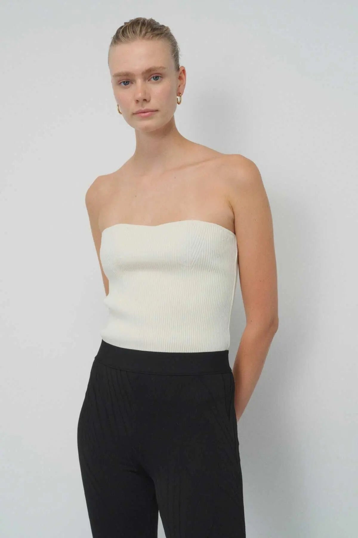 Ekru Straplez Crop Top  Mısırlı