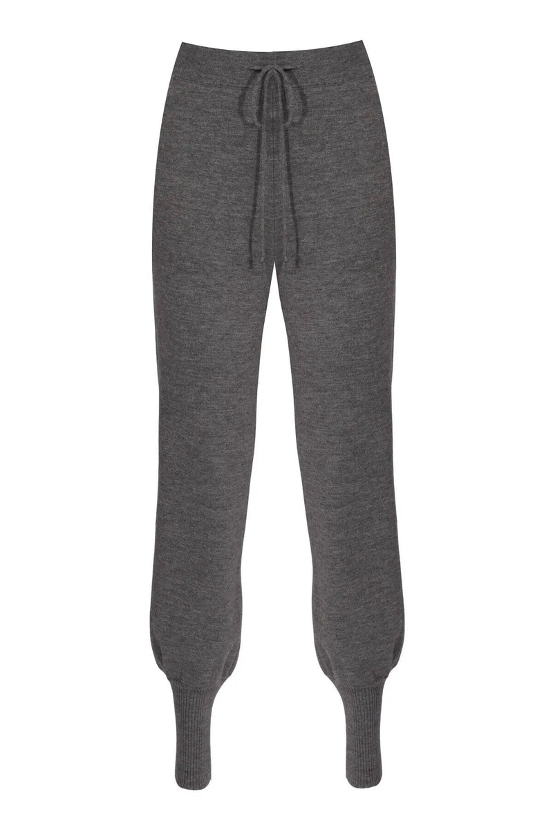 Gri Beli Bağcıklı Dar Paça Kadın Pantolon