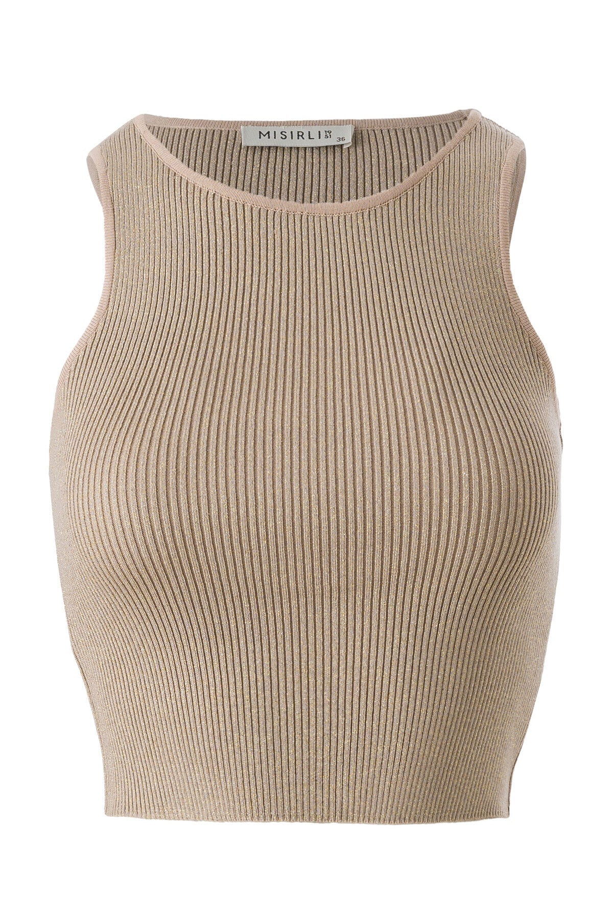 Halter Yaka Bej Triko Crop Top  Mısırlı