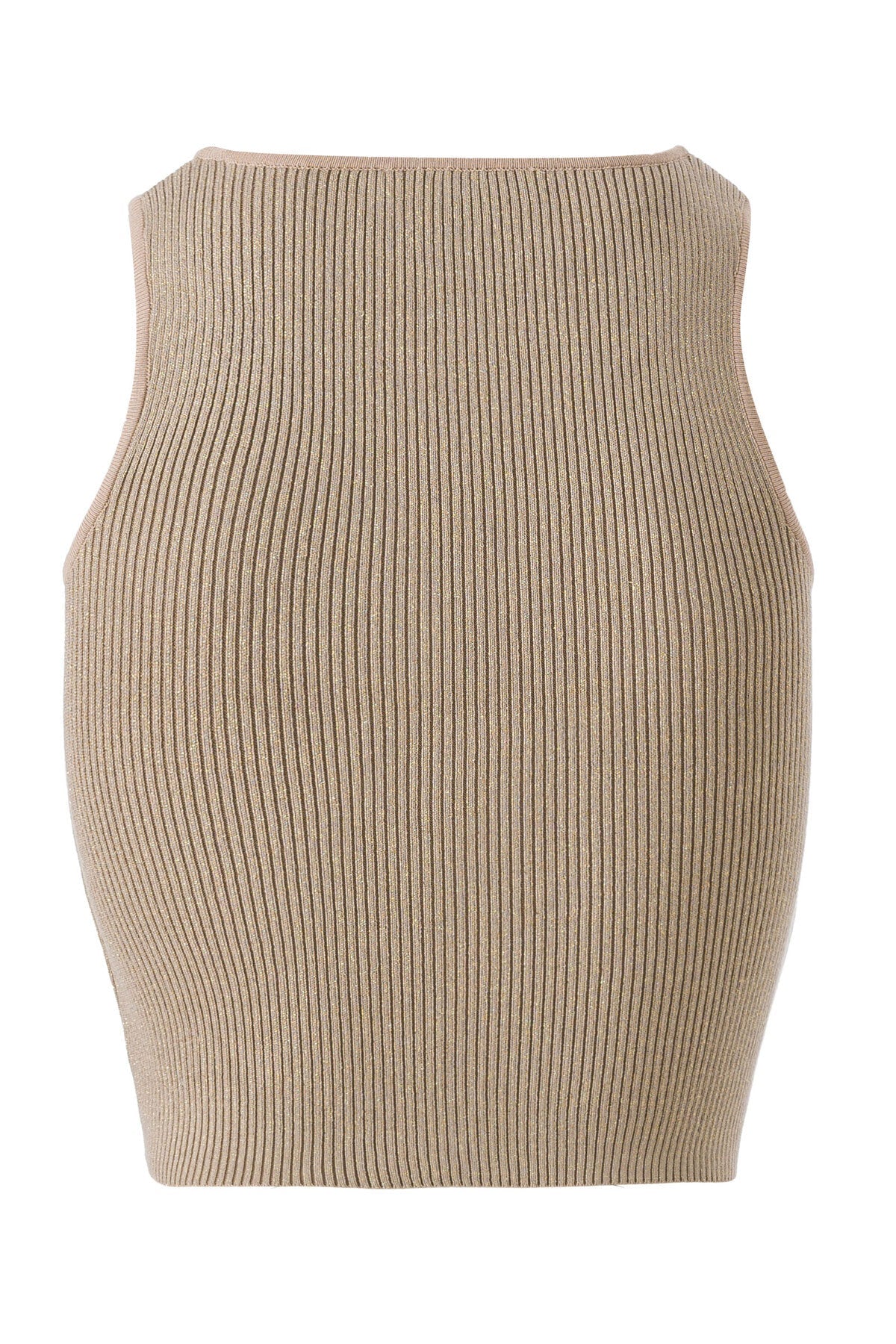 Halter Yaka Bej Triko Crop Top  Mısırlı