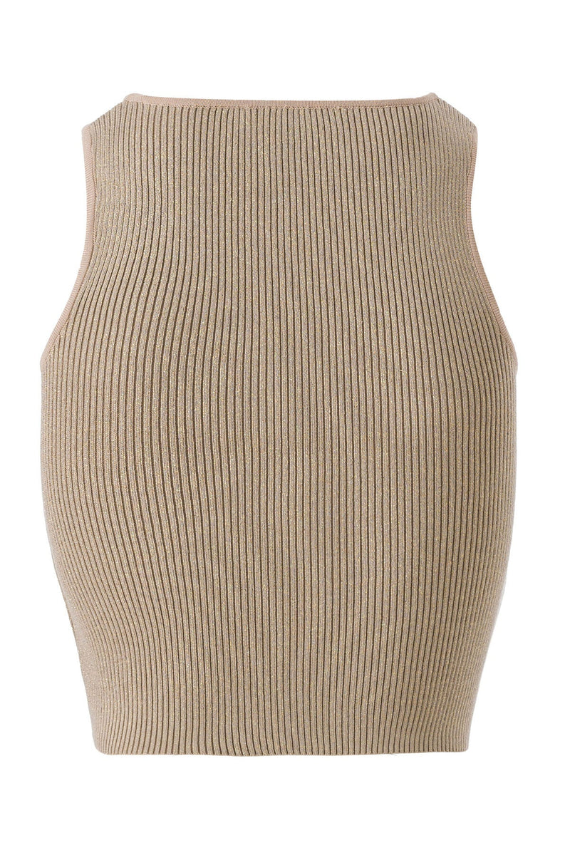 Halter Yaka Bej Triko Crop Top