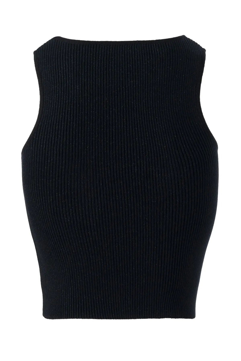 Halter Yaka Siyah Triko Crop Top  Mısırlı 1951