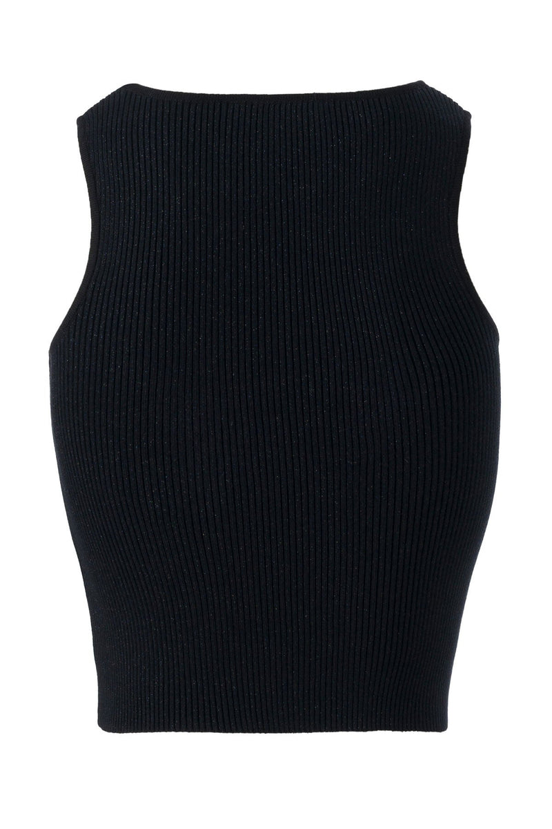 Halter Yaka Siyah Triko Crop Top  Mısırlı