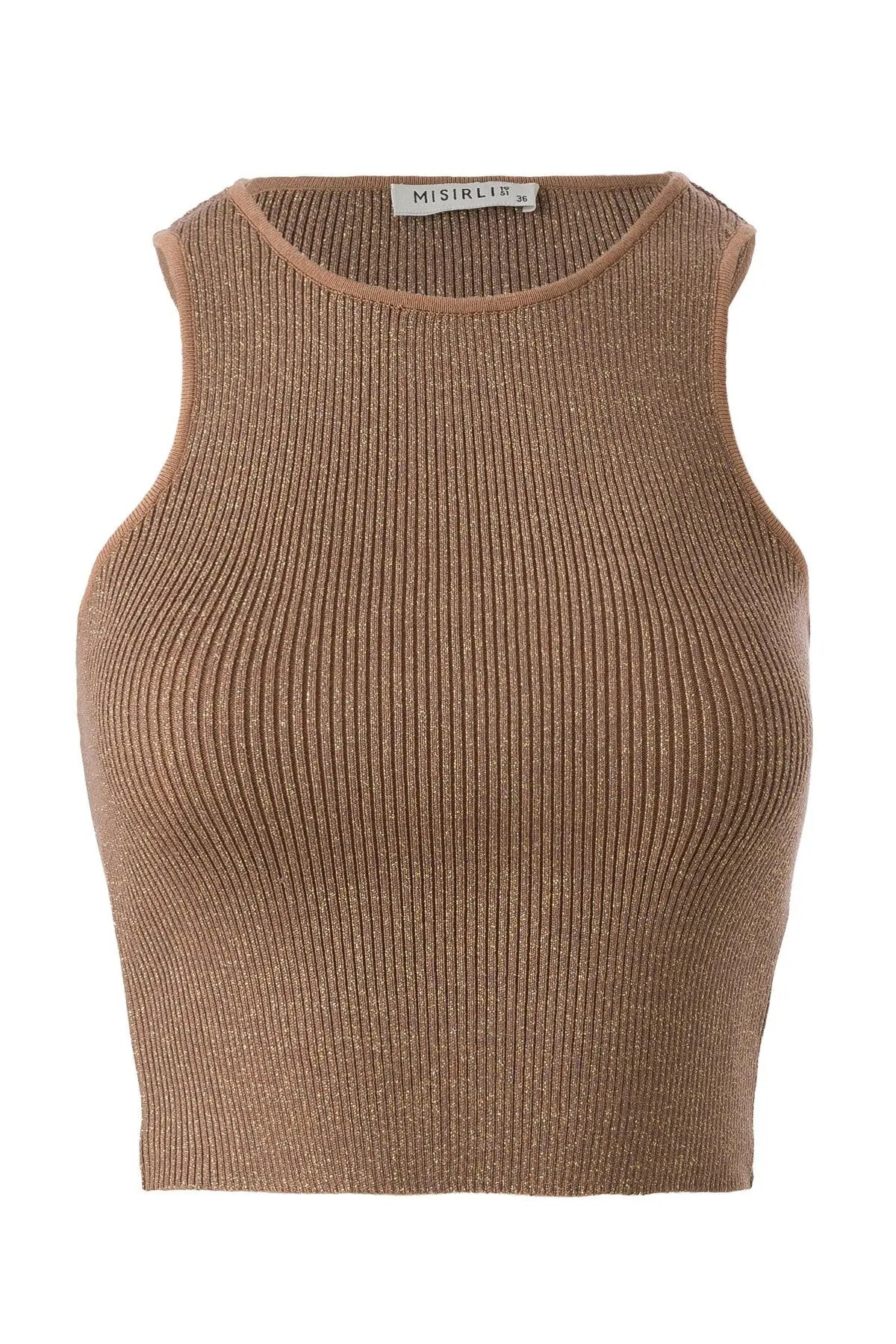 Halter Yaka Camel Triko Crop Top  Mısırlı 1951