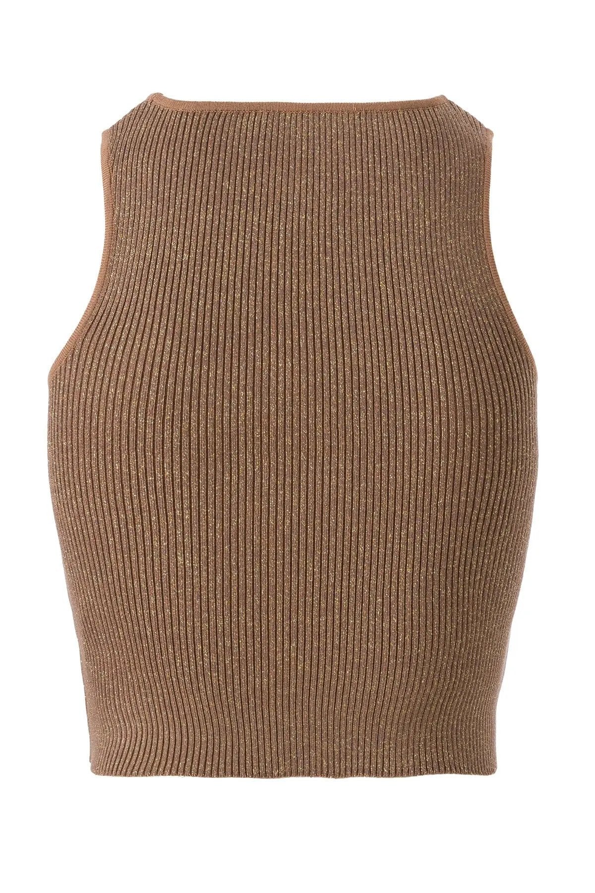 Halter Yaka Camel Triko Crop Top  Mısırlı 1951
