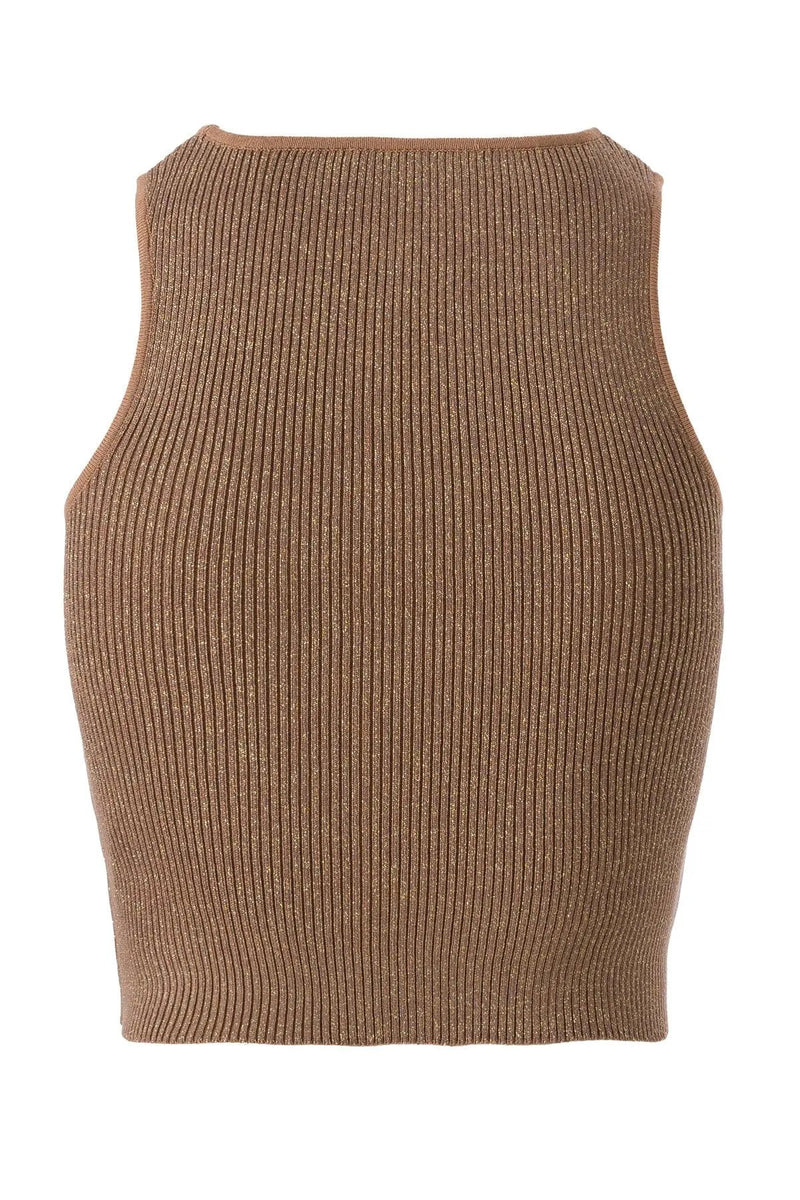 Halter Yaka Camel Triko Crop Top