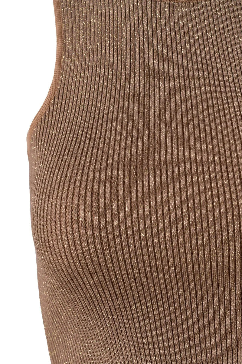 Halter Yaka Camel Triko Crop Top