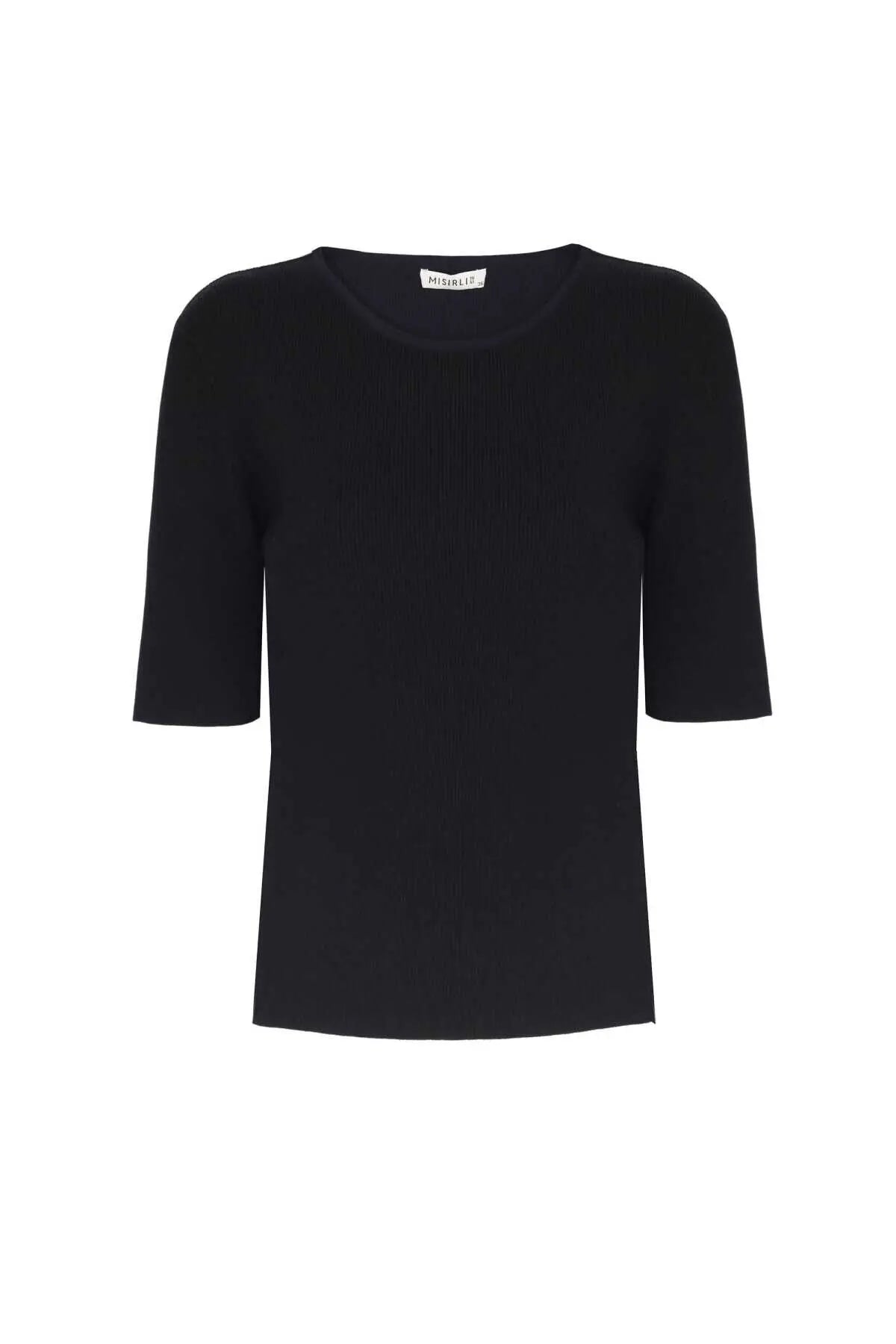 Kısa Kollu Siyah Triko Kadın T-Shirt  Mısırlı
