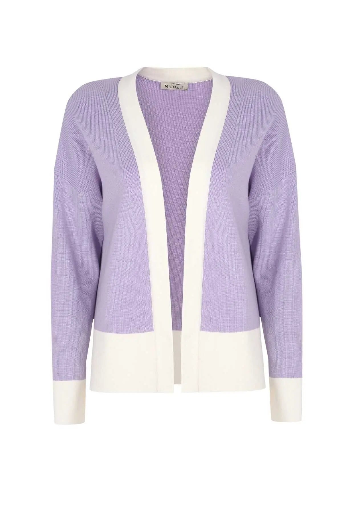 Lila Beyaz Şeritli Kadın Hırka  Mısırlı
