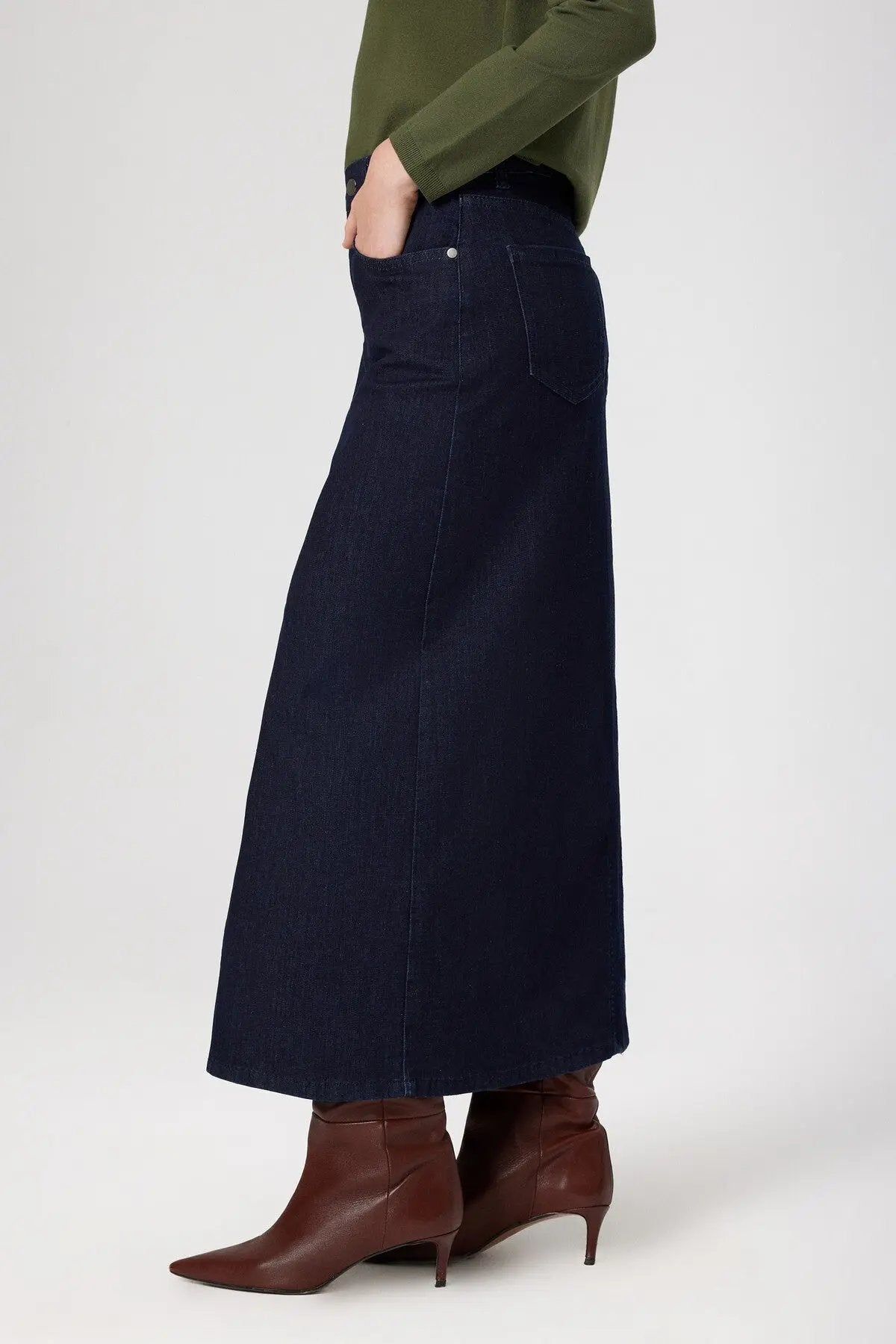 Mavi Önden Yırtmaçlı Uzun Denim Etek  Mısırlı 1951