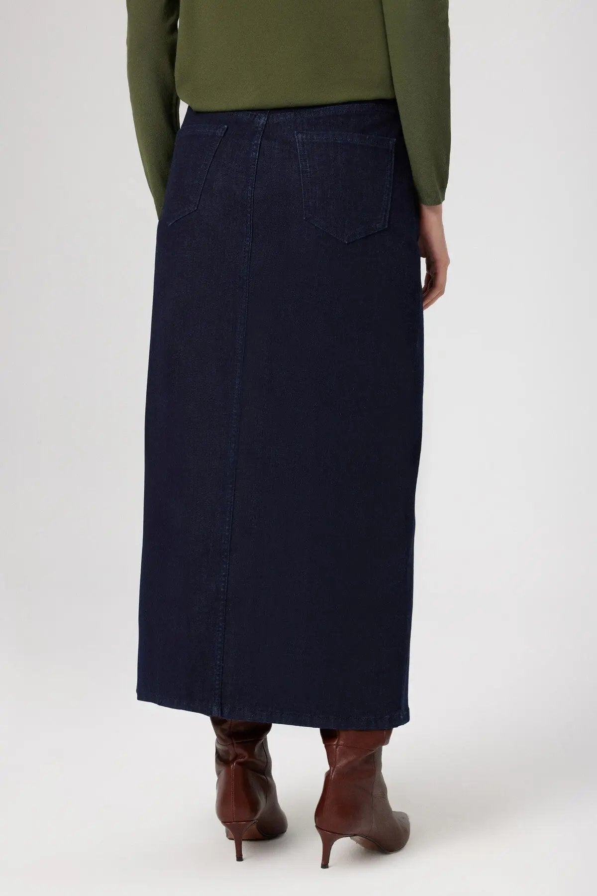 Mavi Önden Yırtmaçlı Uzun Denim Etek  Mısırlı 1951