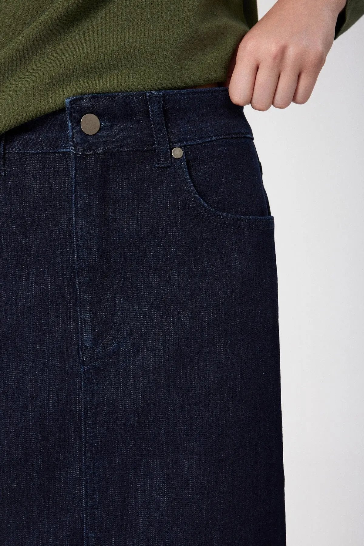 Mavi Önden Yırtmaçlı Uzun Denim Etek  Mısırlı 1951