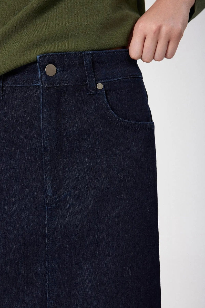 Mavi Önden Yırtmaçlı Uzun Denim Etek